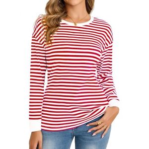 Totatuit Sweat Femme Ray&eacute; Chic D&eacute;contract&eacute; en Tissu Coton Confortable Manches Longues Col Rond Automne Hiver Rouge Past&egrave;Que，S (GRJ-EU, neuf)