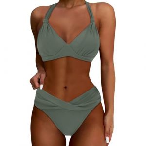 Maillot de Bain Sexy Deux pièces avec Bretelles Amovibles et Anneau en métal pour Femme Maillot de Bain Push up Bandeau torsadé pour Femme Bikini Sexy Maillot De Bain (kWEX, neuf)