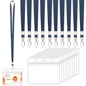 Segus Porte Carte avec Cordon, 10 Pi&egrave;ces Cordon Tour de Cou avec Porte Badge Plastique, Collier Badge, Transparent et Imperm&eacute;able, pour Bureau, &Eacute;cole, Usine (Bleu Fonc&eacute;, Horizontal) (Segus, neuf)
