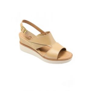 Afibel - Sandales Largeur Confort Compensées Cuir Chaussures Beige Cuir Pleine Fleur Veau (Afibel, neuf)