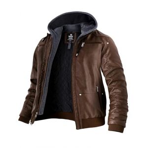 Wantdo Homme Veste Veste Kaki Capuche Blouson Capuche Hiver Veste Simili Cuir Marron M (C'est la vie, neuf)