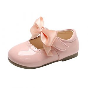 Chaussures de princesse pour fille - Couleur unie - Bowknot - Élégantes - En cuir - Chaussures de fête - Antidérapantes - Chaussures de danse - Sol doux - Chaussures de soirée, Rose, 24 EU (★LINYOUY★, neuf)