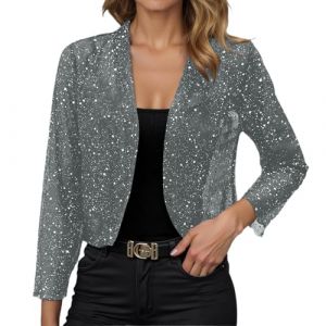 G&eacute;n&eacute;rique Veste Paillettes Femme Brillant Manteau &Agrave; Sequins Disco F&ecirc;te Clubwear Cardigan Courts Ouvert &Agrave; Manches Longues Veste Pour Soir&eacute;e Cocktail C&eacute;r&eacute;monie F&ecirc;te Danse Bal Club (ShengKang314, neuf)