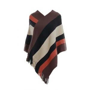 Rayson Cape Poncho Femme Tricot&eacute; avec Rayures Hiver Chaud Poncho Chale Femme Long col V Chic Crochet Pull Poncho avec Franges(Orange,Taille Unique) (RSSAA, neuf)