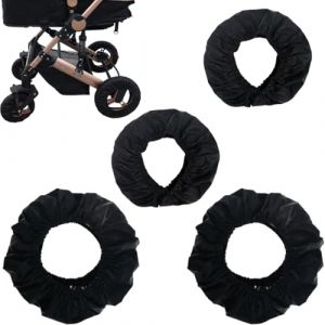 4 Pi&egrave;ces Housse de Roue pour B&eacute;b&eacute; Housse de Protection de Roue Poussette Imperm&eacute;ables et anti-poussi&egrave;re Housse de Roue pour Poussette, Noir (Anilalowbility, neuf)