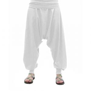 SAVARI | Pantalon de Sarouel Sans Poches | Ethnique | Confortable | Pantalon Id&eacute;al pour le Yoga et la Danse | Unisexe | Lancer bas et taille large | Lisse | Blanc | Taille XXL | Il y a Grandes Tailles (Savari Tienda Online, neuf)