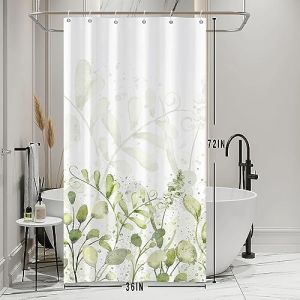 Bovlleetd Rideau de Douche Vert Sauge Petit d&eacute;crochage Rideau de Douche v&eacute;g&eacute;tal Aquarelle Feuilles botaniques de Printemps pour Petite Salle de Bain D&eacute;cor de Baignoire en Tissu imperm&eacute;able 92x183cm (Bettershangmaoyouxiangongsi, neuf)