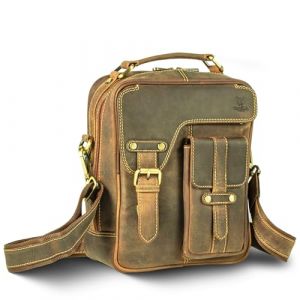 MATADOR Sacoche Grand Format Bandouli&egrave;re en Cuir V&eacute;ritable Homme | Multipoches Zipp&eacute; YKK, Poign&eacute;e | Sac Fait Main Grande Capacit&eacute; | Pochette Chasseur Marron (MATADOR LEDER "The German Brand", neuf)