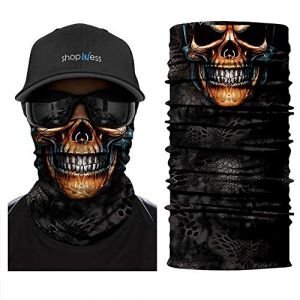 ShopINess Cache-Cou Moto Multifonction Tête de Mort – Tour de Cou Sport Homme Femme, Foulard Bandana Masque Crâne pour Moto, Ski, Randonnée, Halloween (Piercing) (ShopINess, neuf)