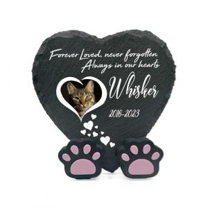 TULLUN Plaque Commémorative Personnalisée en Forme de Coeur 4" x 4" ou 10 x 10 cm + Support de Patte pour Chat Chien Ardoise Pierre Cadre Pierre tombale - Coeurs&Coeur (Tullun, neuf)