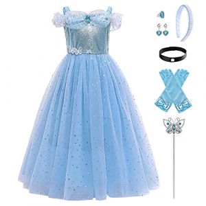 IBTOM CASTLE Déguisement Cendrillon Filles Enfants Princesse Robe Halloween Carnaval Soirée Anniversaire Partie Cendrillon Cosplay Costume avec Accessoires Set Bleu-2 4-5 Ans (IBTOMCASTLE, neuf)