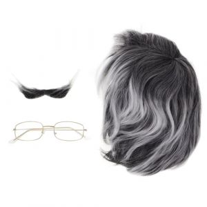 PartyKindom D&eacute;guisement P&egrave;re pour Halloween Jeu de R&ocirc;le avec Perruque Lunettes et Barbe Costume de Vieil Homme pour Gar&ccedil;ons et Adultes Accessoires de Cosplay de Vieil Homme (Brushira, neuf)