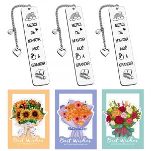 Marque-Pages Cadeaux 3 Pièces pour Enseignant Avec Remerciement de M'avoir Aidé à Grandir, Carte de VœUx de Remerciement pour Professeur, Marque-Pages de Fin D'annéE Scolaire (JANJANJO, neuf)