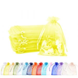 MORAINJAY 100 Pieces Jaune Sachet Organza,9x12cm Organza Pochette Cadeau,Pochette Bijoux en Organza avec Cordon de Serrage,Sachet Bonbons Anniversaire,Idéales pour Bijoux Cadeaux Bonbons Marriage (Salty-Doggie, neuf)