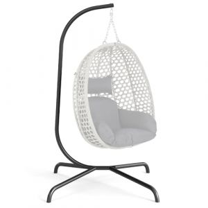 GOPLUS Support Hamac Exterieur en Métal Robuste, Pied de Fauteuil Suspendu en Forme C avec Crochets à Ressort, Support Chaise Hamac Intérieur et Extérieur, Charge 180 KG pour Jardin/Balcon/Maison (Augenstern24, neuf)