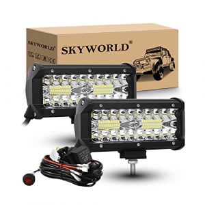SKYWORLD Phare de Travail Led Tracteur 2PCS 120W 17.8cm Projecteur LED Voiture 12V Barre Lumi&egrave;re de Travail LED Feux de Travail avec 12V Toggle C&acirc;blage pour 4X4 Voiture Camion SUV Bateau (SKYWORLD-EU, neuf)