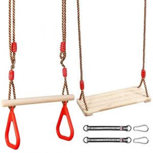Balancoire Exterieur Bois, Balançoire Enfant Adulte, Balancoire Arbre avec Corde Balancoire Réglable, Siege Balancoire pour Jardin Intérieur/Extérieur (Planke+ Rot Aufhängering) (lovehomevp, neuf)