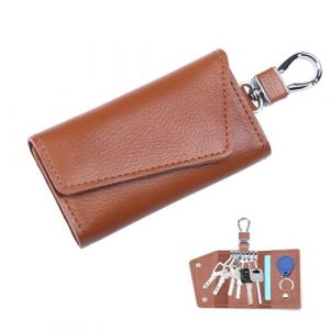 Azlanway &Eacute;tui en Cuir Multifonction - Organiseur de Cl&eacute;s Triple Pliage pour Homme et Femme - 6 Crochets &agrave; Cl&eacute;s, 3 Compartiments Individuels - Marron (DOOMO life, neuf)