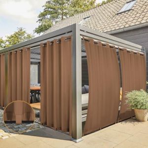 Teruntrue Rideau Ext&eacute;rieur Lot de 2 Rideau pour Pergola Occultant R&eacute;sistant aux Intemp&eacute;ries avec Oeillet, Rideaux pour Tonnelle, Balcon, Terrasse, Rideaux avec Passants en Bas, H213 x L132 cm, Brun (TeruntrueEU, neuf)