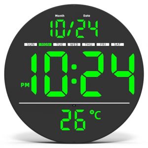 Azyh Horloge murale numérique, horloge murale avec grand affichage LED, horloge numérique électrique moderne plug-in avec luminosité automatique, horloge numérique avec date et jour de la semaine (Azyh Direct, neuf)