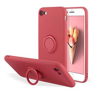 UEEBAI Silicone Coque avec Ring pour iPhone 7/8/SE 2022 5G/SE 2020, Etui Absorption des Chocs Housse avec Bague 360 Degr&eacute;s Rotation Stand Cover pour iPhone SE3/SE2, Rose Rouge (UEEBAI, neuf)