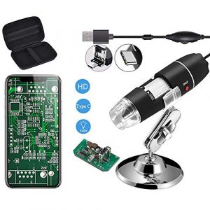 Jiusion Original 40-1000X Microscope USB avec étui de Transport Portable, Caméra d'endoscope à Grossissement Numérique 8 LED Base en métal pour Micro USB Type C Android, Windows Mac Linux Chrome (Yoosoon, neuf)