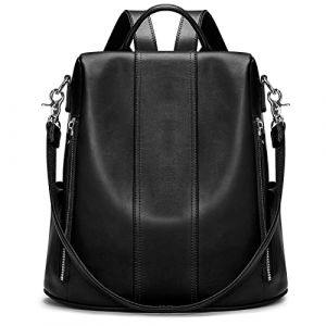 S-ZONE Sac à dos en cuir souple pour femme Sac à dos antivol Sac à dos étanche Sac d'école, 2-Noir, M (S-ZONE Direct, neuf)