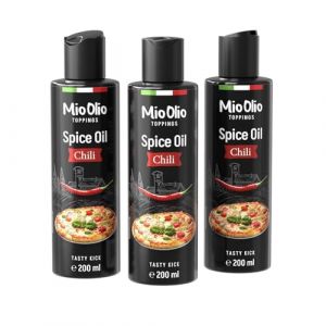 Mioolio 3x200ml huile de piment - Huile d'assaisonnement chaude pour pizza, pâtes, viandes et légumes - Sans graisse de palme, sans conservateurs et sans gluten - Idéale pour cuisiner et assaisonner (Mio-Toppings, neuf)