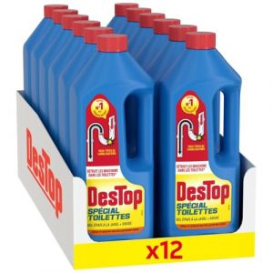 DESTOP Gel Déboucheur spécial toilettes - détruit les bouchons des WC - avec javel - Lot de 12 x 1L (Stock Bureau Maison Bien-être, neuf)