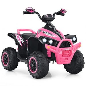 GOPLUS Quad 4x4 Électrique avec 2 Vitesses Réglables, Voiture Électrique Enfant 1 Place avec Lumières LED & Musique, pour Tout-Petit 3-8 Ans (Rose) (Augenstern24, neuf)
