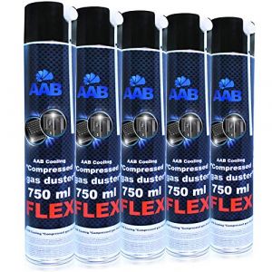 AABCOOLING Compressed Gas Duster Flex 750ml - 5 Pi&egrave;ces - Bombe Depoussierante avec Un Tube Flexible, Bombe d'air Sec, Bouteille Air Comprim&eacute; pour Informatique Mat&eacute;riel, A&eacute;rosol D&eacute;poussi&eacute;rant PC (AAB Seller FR, neuf)