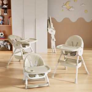 Chaise haute pour b&eacute;b&eacute; enfant 4 en 1 r&eacute;glable avec harnais 5 points,4 formes : chaise haute - chaise basse - chaise inclinable - pliante- Beige (Willanmd, neuf)