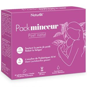 NATURFIT - Pack Minceur Post Natal - Complément alimentaire perte de poids - Extraits de Plantes & Probiotiques - Brûler & déstocker les graisses - Soutenir la flore intestinal - Cure 30j - 90 gélules (Parabio Santé, neuf)