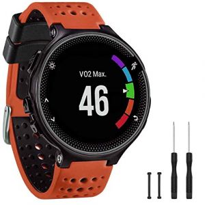 TopPerfekt Bande Compatible avec Garmin Forerunner 235, Bracelet Montre de Remplacement en Silicone Souple pour 220/230/235/620/630/735XT/235 Lite Montre Intelligente pour Femmes Hommes (Orang&eacute;/Noir) (TopPerfekt FR, neuf)
