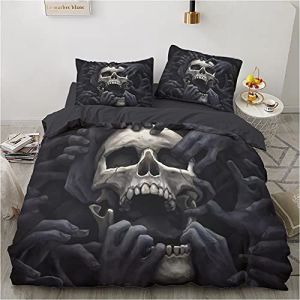 YASMENG Housse de Couette T&ecirc;te de Mort 240x260 Gris Blanc 3D Gothique Cr&acirc;ne Parure de Lit T&ecirc;te de Doux Skull Linge de Lit 2 Personne avec Fermeture &Eacute;clair et Taies d'oreiller 65x65 cm (Tamir Zhang, neuf)