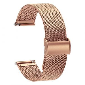 TStrap Montre Bracelet Maille Milanaise - Bracelets de Montre Remplacement &agrave; D&eacute;gagement Rapide pour Hommes Femmes - Bracelet de Montre Intelligente Acier M&eacute;tal Or Rose - 16mm 18mm 20mm 22mm (EElife-UK, neuf)