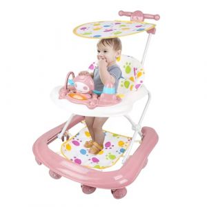 Trotteur Bébé Evolutif - Trotteur Marche Bebe Pliable - trotteur bebe - Musique - réglage à 5 vitesses - rotation à 360 degrés - Assiette à dîner amovible (62 * 68 * 36-81cm,rose) (Willanmd, neuf)