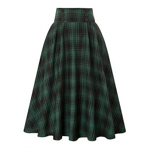 seiveini Jupe Carreaux Femme Longue Trap&egrave;ze Pliss&eacute;e Maxi Jupes Ecossaise Taille Haute Vintage Automne Hiver A Vert L (BgandDesign, neuf)