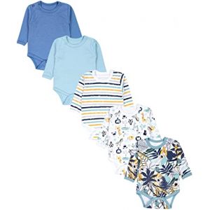 TupTam Body B&eacute;b&eacute; Gar&ccedil;on &ndash; Lot de 5 Bodies B&eacute;b&eacute; &agrave; Manches Longues, Coton OEKO-TEX, Bodies B&eacute;b&eacute; 0-3 Mois, Koala/Safari/Rayures/Vert menthe/Orange/Bleu, 86 (LotteStyle, neuf)