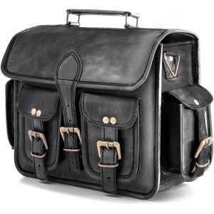 American Blue Sacoche de moto en cuir v&eacute;ritable, sacoche de selle, sacoche de v&eacute;lo, sacoches vintage, pour amateurs de v&eacute;lo (noir, 1 sac uniquement) (American blue, neuf)