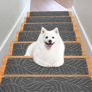 Neuytiky Antid&eacute;rapant Tapis Marche Escalier, Tapis Escalier 15pcs, Marchettes d'Escalier Auto-Adh&eacute;sif, urface Adh&eacute;sif 76 x 20cm pour Enfants &acirc;g&eacute;es Chiens (Gris) (O&Uuml; Bolitso, neuf)
