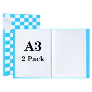Srvnpioy Lot de 2 Classeur de Pr&eacute;sentation A3 &agrave; 40 Pochettes 80 vues (Bleu) Porte-Vues A3 Porte-documents Affichage du Livre Prot&egrave;ge Document pour Portfolios, Dessin et Peinture (SIYU FR, neuf)