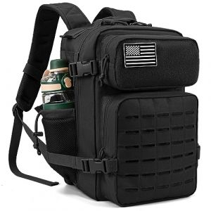 QT&QY 25L Sac à dos tactique militaire de pour hommes, sac à dos de jour avec Molle découpé au laser pour moto, armée, petite sacoche de survie, sac de sport avec porte-gobelets doubles médical (Panda Outdoor Explorer-FR, neuf)
