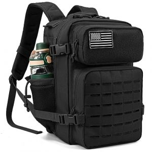 QT&QY 25L Sac à Dos Tactique Militaire de pour Hommes, Sac à Dos de Jour avec Molle découpé au Laser pour Moto, armée, Petite Sacoche de Survie, Sac de Sport avec Porte-gobelets Doubles médical (Panda Outdoor Explorer-FR, neuf)