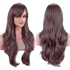 IMISSU 70cm Cheveux Longs Perruques Ondul&eacute;es Eau Avec Frange Cosplay Perruque Costume (Violet sid&eacute;ral) (ManYuHao, neuf)