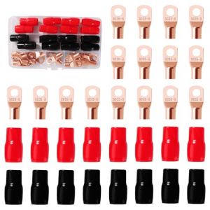 YIXISI 32 Pi&egrave;ces M8 SC35-8 AWG2 Cosses &agrave; Anneau Kit, Cosses de C&acirc;ble Tubulaires, Cosses de Embouts de C&acirc;ble de Batterie, avec Manchons isolants, pour C&acirc;ble &Eacute;lectrique, Dor&eacute; (YXS-DE, neuf)