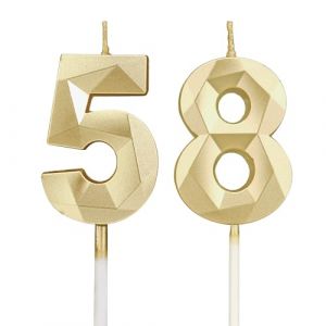 Bougies d'anniversaire chiffres 58, bougies 3D dor&eacute;es pour g&acirc;teau de f&ecirc;te d'anniversaire, bougies chiffres d'anniversaire, bougies d'anniversaire pour enfants pour les f&ecirc;tes, mariages, f&ecirc;tes (ShenZhenSanHe, neuf)