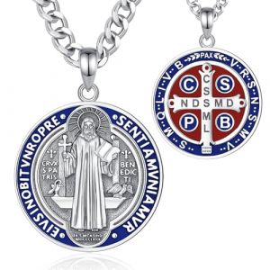 AEONSLOVE M&eacute;daille Saint Benoit Argent 925 pour Homme Femme Collier ST Beno&icirc;t Pendentif Croix de Saint Beno&icirc;t en Argent Bijoux Religieux Amulette Protection Cadeau Catholique (bleu) (Aeonslove, neuf)