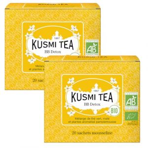 Kusmi Tea - BB D&eacute;tox Bio - Lot de 2 bo&icirc;tes - M&eacute;lange Biologique de Th&eacute; Vert, Mat&eacute; et Pamplemousse - Th&eacute; Yerba Mate Aromatis&eacute; - Parfums Fins Acidul&eacute;s - 2x20 Sachets de Th&eacute; (Kusmi Tea - Paris, neuf)