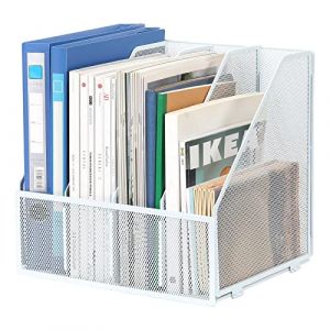 EasyPAG 4 Compartiments Métal Porte Revue Vertical Corbeilles à Courrier A4 Banette de Rangement Bureau Organisateur de Magazine Range Document Bannette Papier,Blanc (EasyPAG-EU, neuf)